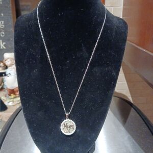 Vtg MARKED JCM 925 Hallmark "Mom" Sterling Silver 18in CZ Necklace.